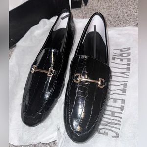 Black Faux Croc Loafer with Gold Detail